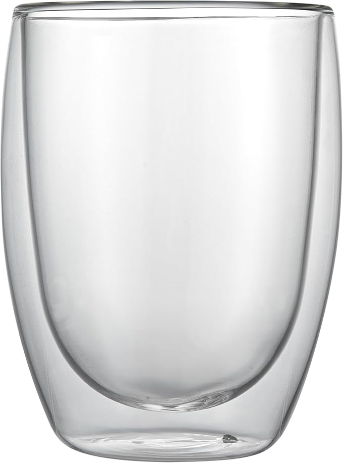 Restaurantware-Forma Professional 11.8 Ounce Double Wall Coffee Cups, 12 Insulated Latte Glasses - Dishwashable, Reusable, Clear Glass Beverage Cups, Freezable, For Hot Or Cold Beverages