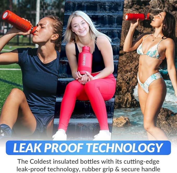 Coldest Insulated Water Bottle with Straw Lid - Stainless Steel Metal Insulated Bottle for Men & Women (Mars Red Glitter, 18 oz)