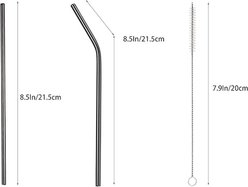 10 Pcs Stainless Steel Straws, Reusable Drinking Straws, 5 Straight + 5 Bent Metal Straws Set With 2 Pcs Cleaning Brushes (Black, 8.5 Inch)