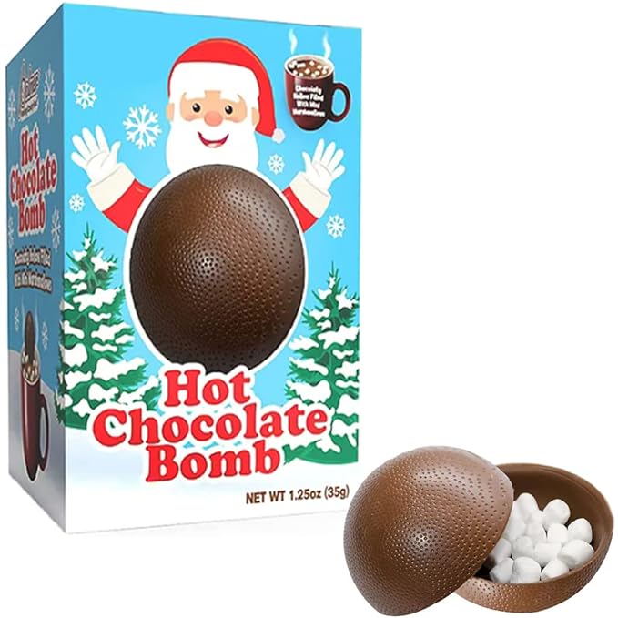 Fruidles Christmas Hot Chocolate Bombs, Chocolaty Hallow Filled with Mini Marshmallows Birthday, Cocoa Bombs (Pack of 2)