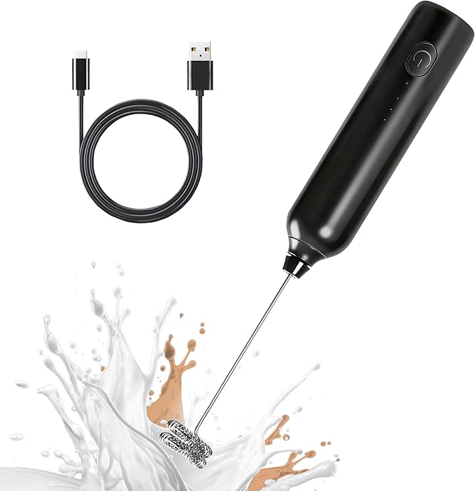 Milk Frother Type-C Rechargeable Handheld Electric Whisk Coffee Frother 3 Speed Adjustable Foam Maker Blender for Coffee Matcha Latte Cappuccino Hot Chocolate Kitchen Gifts(Black)