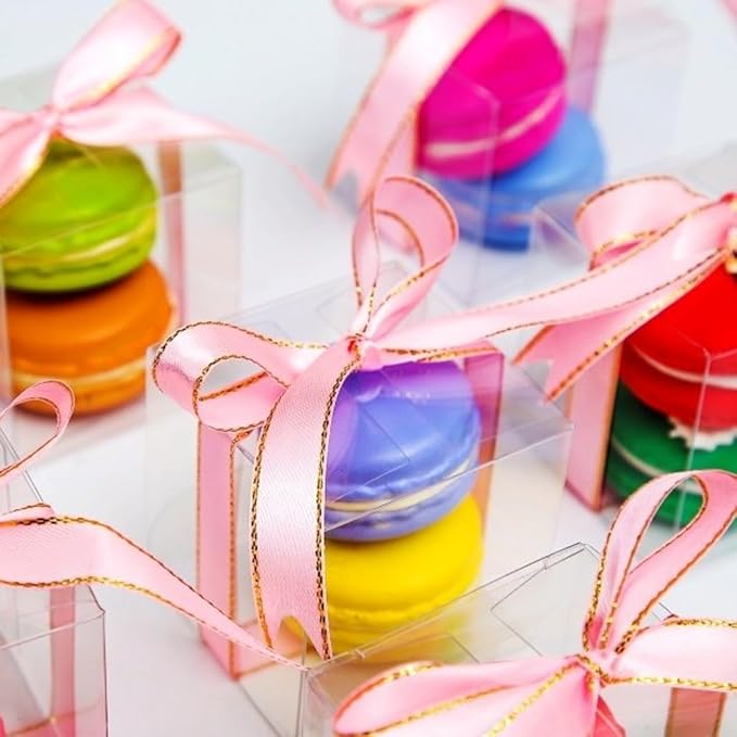 TEMLQPACK 50 Pack 2x2x2 Inch Plastic Macaron Boxes for 2 Clear Plastic Small Gift Boxes Treat Boxes Hot Chocolate Bomb Boxes Pastry Boxe Candies Boxes Birthday Wedding Party Favor