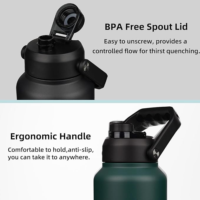 BJPKPK 87oz Insulated Water Bottle, Dishwasher Safe 2/3 Gallon Water Bottle with Ergonomic Handle, BPA Free Leak Proof Water Jug,Stainless Steel Water Bottle with Anti-slip Bottom, Charming Red