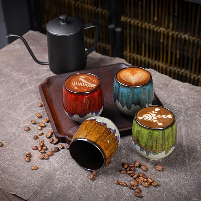 Ceramic Kiln-Change Espresso Cups Small Espresso Coffee Cups Set of 2 Spirits Cups Tasting Cups Ceramic Mate Cup 3Oz (Red)