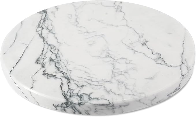 Koville Brazilian Natural Marble Cutting Board for Kitchen, 11inch Round Hand Crafted Marble Slab for Cheese, Charcuterie, Pastry Board - Wedding Gift, House Warming Gift(Maldivi)