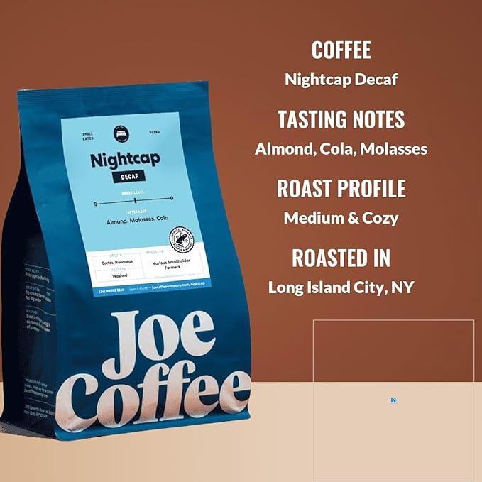 Nightcap Decaf - Roasted by Joe Coffee Company - Whole Bean Coffee - 12 Ounce Bag