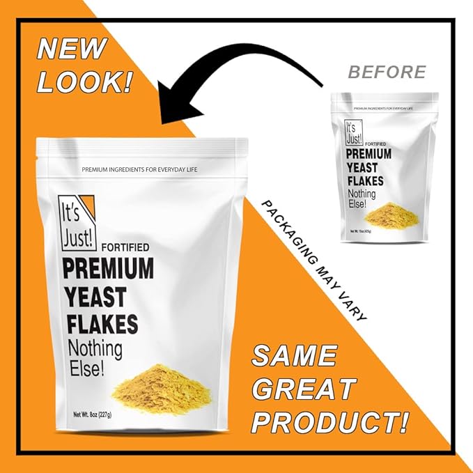 It's Just - Yeast Flakes, Nutritional Yeast, Premium Fortified, Nooch, Vegan Cheese Substitute (15oz Ounces)
