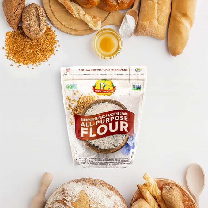 Premium Gold Gluten Free All Purpose Flour, 5 Pound, Gluten-Free, Non-GMO, Kosher, High In Fiber, Source of Omega-3, Plant-Based Protein, No Preservatives, No Additives, Ideal for Beverages, Baking &