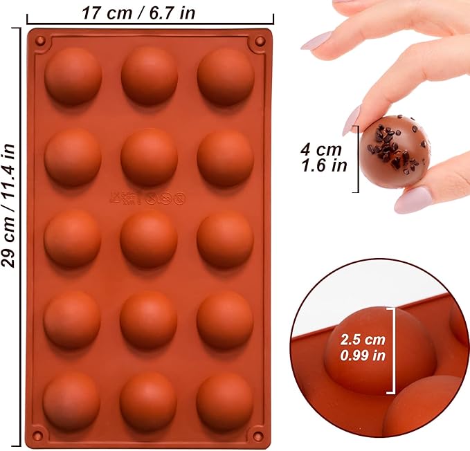 Small 15-Cavity Semi Sphere Silicone Molds Non-Stick,2 Packs Half Sphere Silicone Baking Molds for Making Jelly, Chocolates and Cake