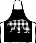 Black and White Buffalo Plaids Bear Apron Home Kitchen Waterproof Cooking Baking Gardening for Women Men