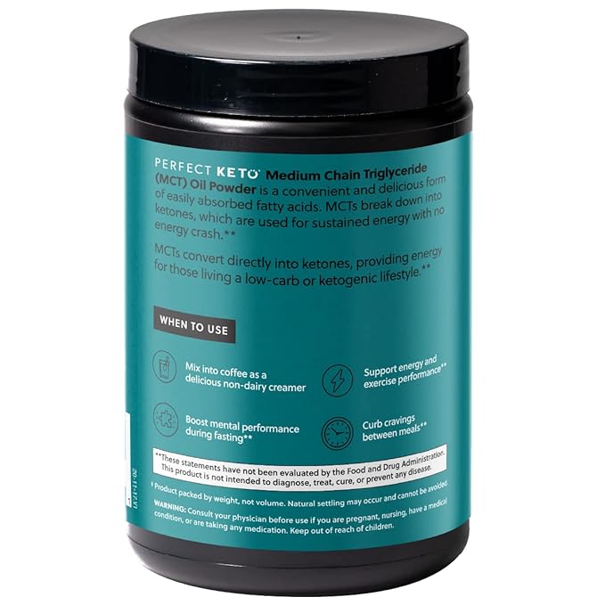 Perfect Keto 7g MCT Oil Powder, Medium Chain Triglycerides Supplement, Non Dairy Coffee Creamer for Keto Diet, Ketogenic MCT Oil Mix for Coffee, Smoothie, Protein Shakes, Tea, Unflavored, 30 Servings