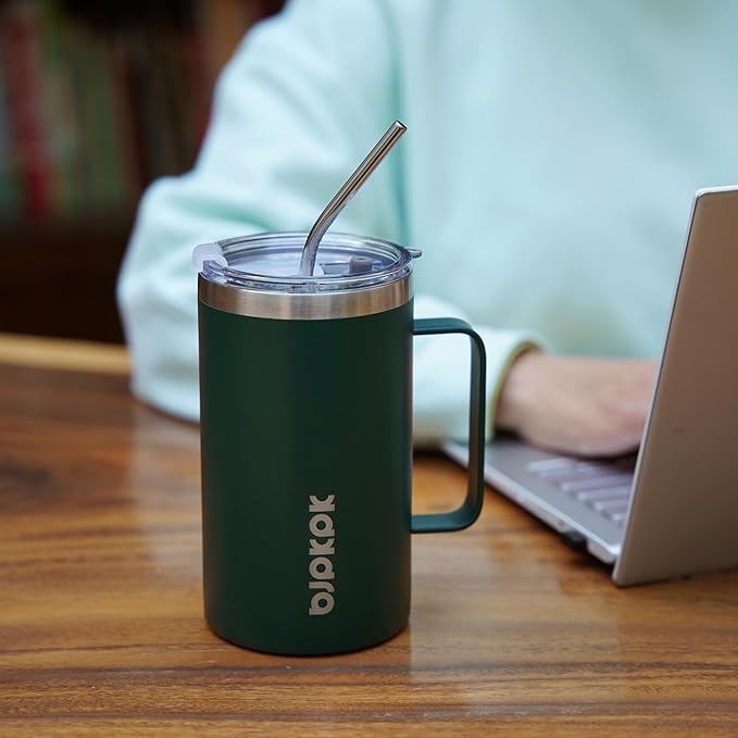 BJPKPK Insulated Coffee Mug with 2 Lids, 25oz Stainless Steel Insulated Tumbler with Handle, Double Wall Vacuum Coffee Cups, BPA Free Travel Mug for Coffee, Tea and Drinks, Army Green