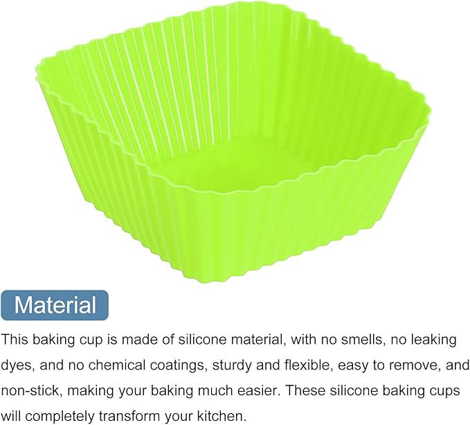 uxcell 36Pcs Silicone Cupcake Baking Cups, Silicone Muffins Liners Non-Stick Square Baking Cups, for Cooking Eggs Baking Muffins and Make a Cake(Green)