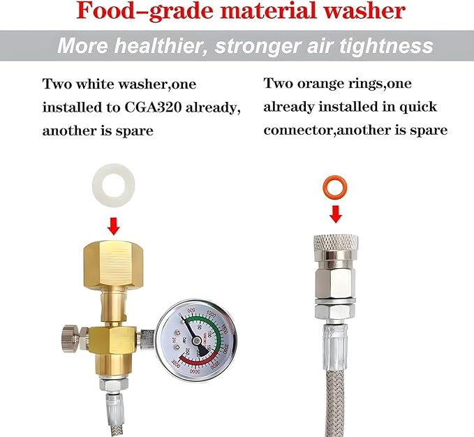 Soda Machine Co2 Adapter Quick Connector Adapter With High Pressure Stainless Steel Hose,Soda Water Maker Adaptor Compatible with Terra DUO Art Gaia Series 56inch with Gauge