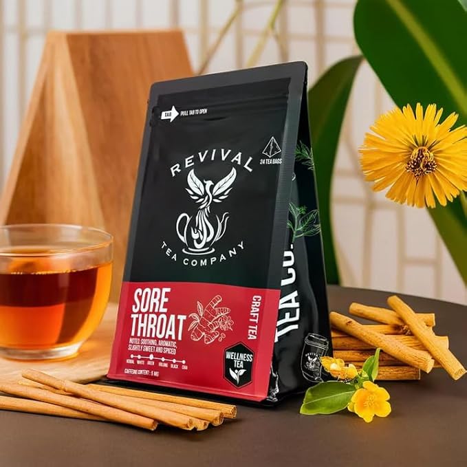 Sore Throat Tea - Wellness Tea Made with Elm Bark, Licorice Root and Marshmallow Root with Herbal and Medicinal Properties - Low Caffeine - 24 Tea Bags