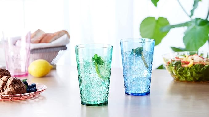 SCANDINOVIA - 32 oz Unbreakable Premium Iced Tea Drinking Glasses Tumbler (Set of 6) - BPA Free Super Grade Acrylic Plastic Cups - Dishwasher Safe, Juice - Diamond Design