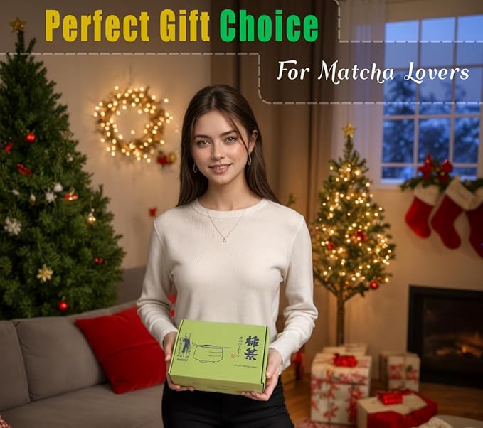 Matcha Whisk Set with Ceramic Bowl - Bamboo Whisk (Chasen), Scoop, Sifter & Holder - Complete Kit for Traditional Matcha Tea - Unique Gifts for Women, Men, Tea Lovers (Green)