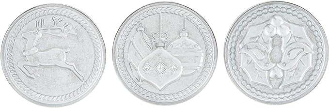 Nordic Ware 01236 Yuletide Cast Cookie Stamps, 3-inch rounds, Silver