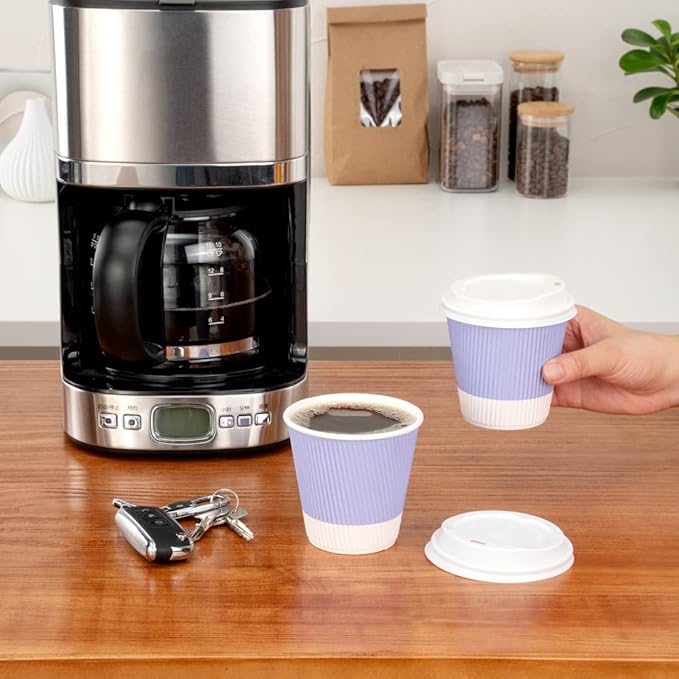 Restaurantware 8 Ounce Double Wall Disposable Coffee Cups, 500 Insulated Light Purple Paper Tumblers with Ripple Wall Design, Lids Sold Separately for Hot Drinks like Tea, Hot Chocolate and More