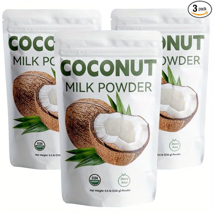Instant Organic Coconut Milk Powder (226g/3pack) - Easy to Mix in Smoothies, Lattes & Recipes, Keto-Friendly, Vegan, No Preservatives