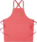 AFUN Chef Aprons for Women Men with Large Pockets, Cotton Canvas Cross Back Water Repellent Work Apron, Size M to XXL (Pink)