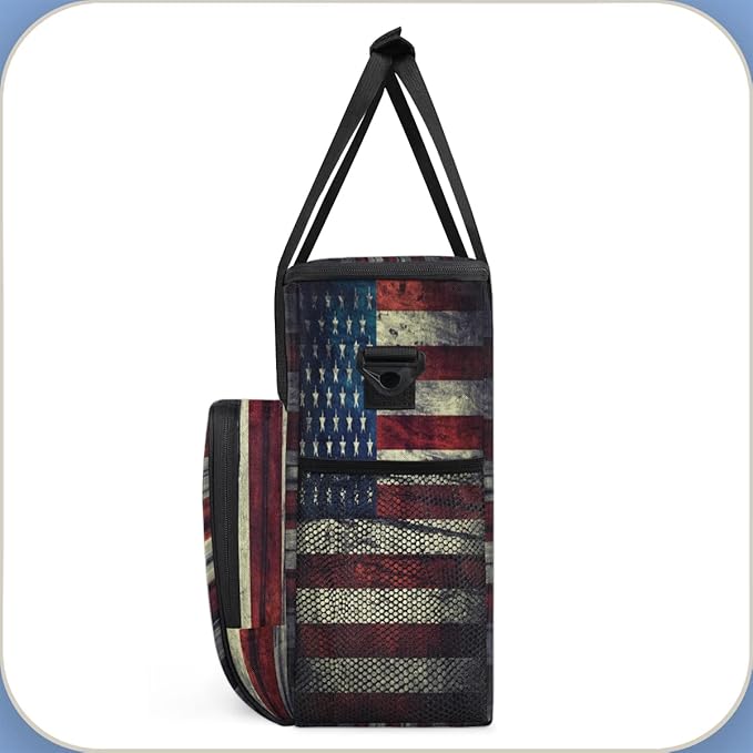 Vintage American Usa Flag Coffee Maker Carring Bag Travel Storage Tote Bag Compatible with Keurig K-Mini or K-Mini Plus Portable Single Serve Coffee Brewer Case with Pockets for K-cup Pods