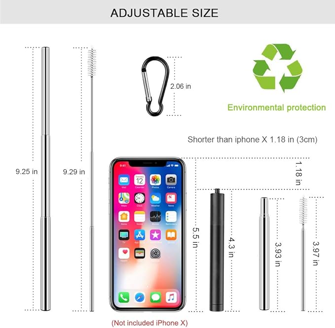 2 Pack Reusable Metal Straws Collapsible Stainless Steel Drinking Straw Travel Portable Telescopic Straw with Case for Cruise Ship Essentials Black/Rose Gold