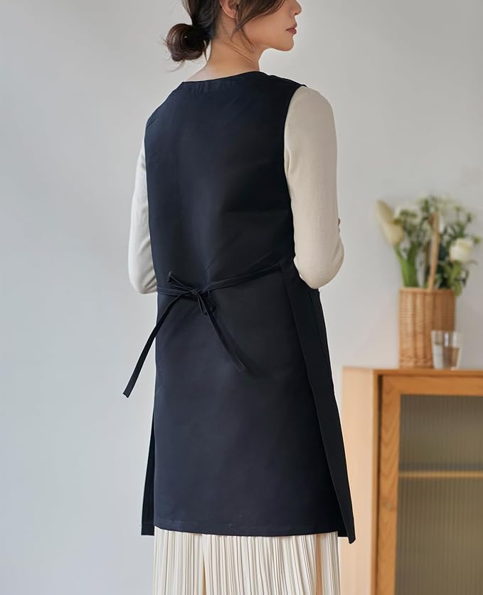 Women Cobbler Apron Japanese Style Aprons with 3 Pockets for Work Chef Kitchen