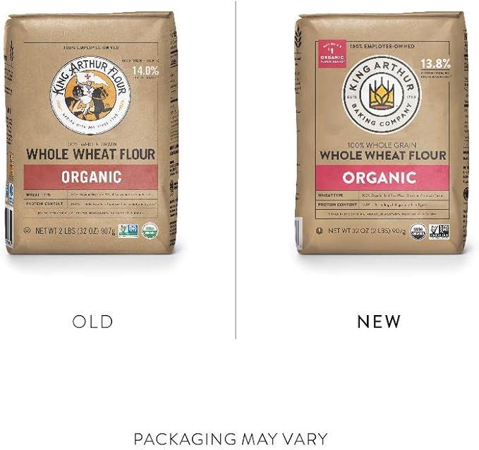 King Arthur, 100% Organic Whole Wheat Flour, 100% Whole Grain, Non-GMO Project Verified, 2 Pounds (Pack of 12)