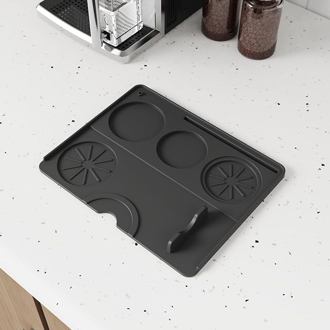 Espresso Tamping Mat, Coffee Tamper Mat, Espresso Mat for Counter, Silicone Tamper Mat, Food-grade, Non-Slip, Waterproof, Heat Resistant (Black, 25x20cm)