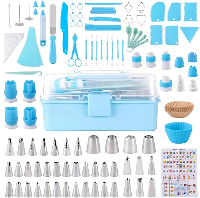 Cake Decorating Kit: Decorating Supplies Tools Kit 208 PCS Baking Accessories Include Spiping Bags and Tips Set, Piping Tips Set, Spatulas, Cake Scraper, 50 Piping Bags, Blue