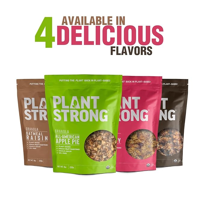PLANTSTRONG All American Apple Pie Granola Snack Mix - Whole Grain, Naturally Sweetened With Fruit, Plant Based, Oil Free - Pack of 4 x 9oz Bags