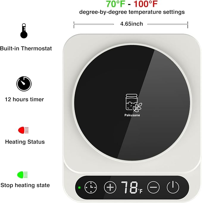Pro Pakusane Sourdough Starter Warmer Mat 3.0 – Precise 1°F Temperature Control (70–100°F), Upgrade Sourdough Heating Mat Auto On/Off Heating, 12-Hour Timer, Game-Changer for Home Baking
