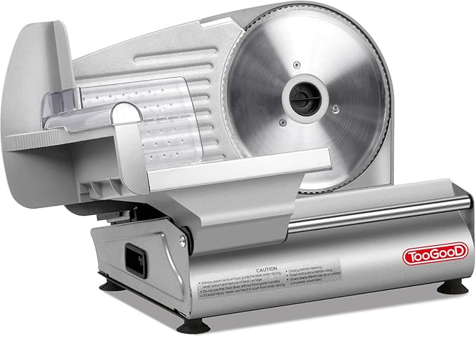 TOOGOOD 7.5" Electric Meat Slicer, Food Slicer Machine with Stainless Steel Blade, Adjustable Thickness for Home Use, Easy to Clean, Cuts Meat, Ham,Hard Cheese and Deli (Sliver)