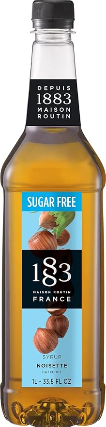 1883 Coffee Syrup, Sugar Free Hazelnut Syrup for Drinks, Made in France, 1 Liter Plastic Bottle