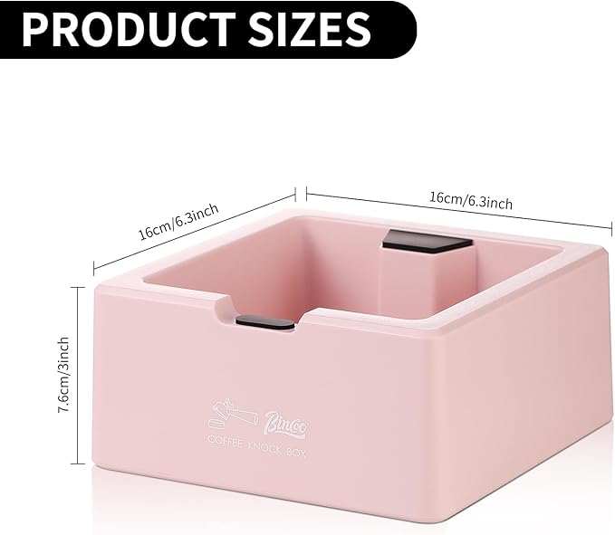 Bincoo Square Espresso knock Box 16cm /6.3 Inch Barista Style Coffee Knock Box for Grounds with Anti-Slip Base, Multi-functional Sturdy Espresso Dump Bin for Home/Office. (pink)