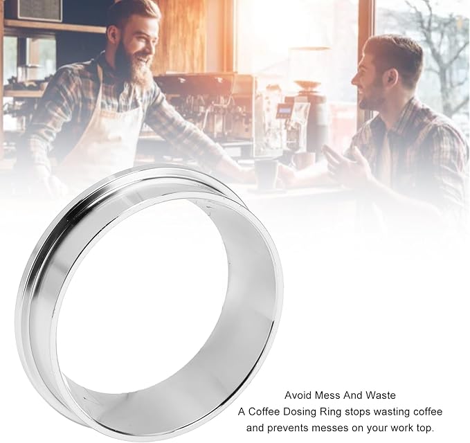 57.5MM Espresso Dosing Funnel, 304 Stainless Steel Coffee Dosing Ring Catcher Ring, Universal Coffee Dosing Ring Replacement for Home Coffee Machine Tools(Silver)