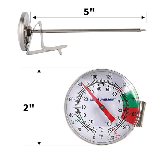 MEASUREMAN Instand Read 2” Dial 0~220℉/℃，Milk Thermometer，Milk Foam，Coffee Drinks Thermometer（2Pack）