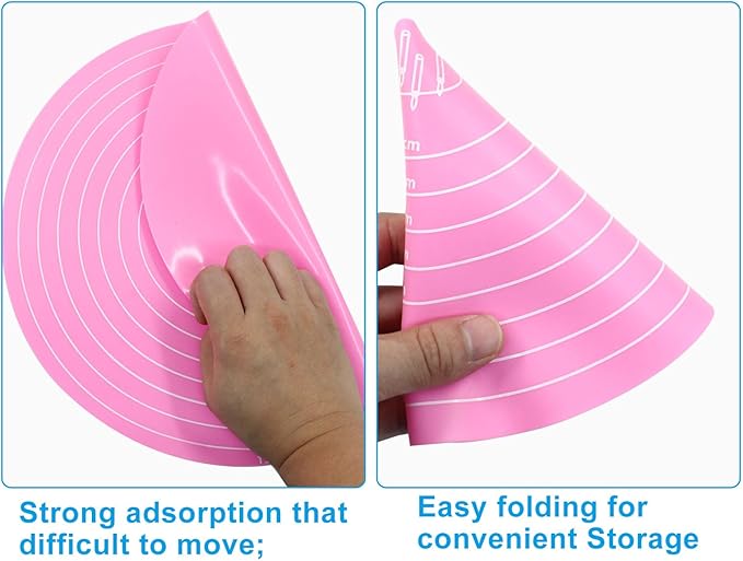 Hitefu 12 Inch Round Silicone Cake Mat, Silicone Baking Mat with Measurement for Cake Turntable & Rolling Dough (Pink)