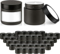2 oz Glass Jars with Lids, Bumobum 48 pack Black Cream Jars with Black Lids, Black and White Labels & Inner Liners, Empty Cosmetic Containers for Cream, Lotion, Ointment