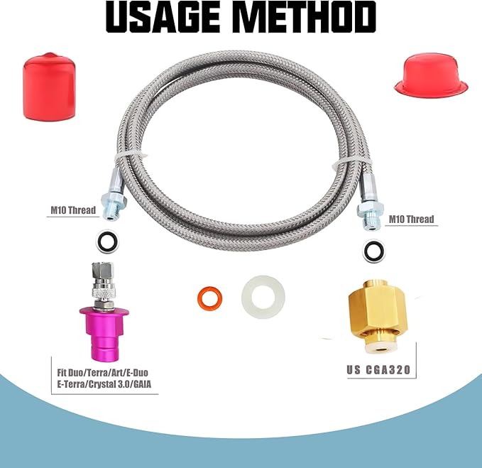 Soda Terra Machine Co2 Tank Adapter Hose, Co2 Tank Direct Adapter with Stainless Steel Hose, Compatible with Duo Art Terra Gaia AQUA FIZZ Pink Cylinder Soda Maker (60in)