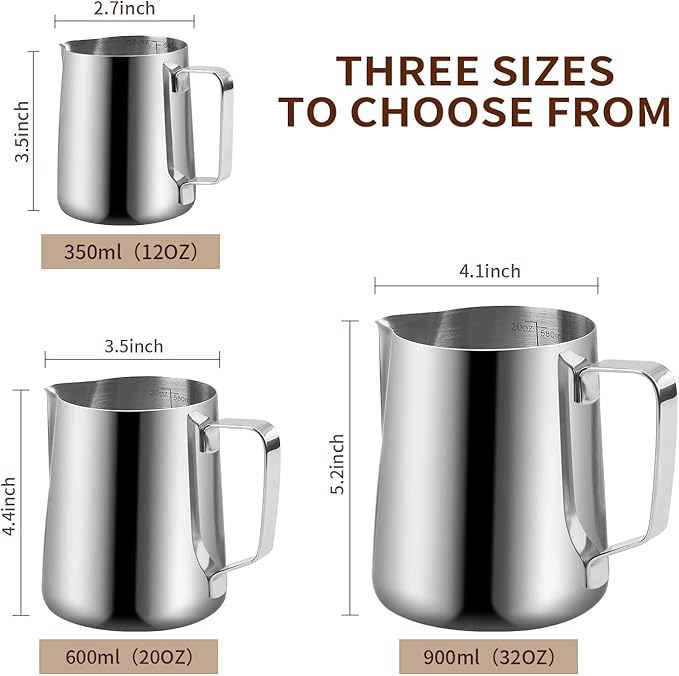 Espresso Milk Frothing Pitcher, 20OZ/600ML Stainless Steel Milk Frother Cup with Decorating Art Pen for Espresso Machine
