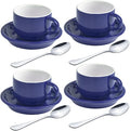 homEdge Premium Espresso Shot Cups and Saucers Set with Espresso Stainless Steel Spoons - 2.5 oz, Set of 4, Navy