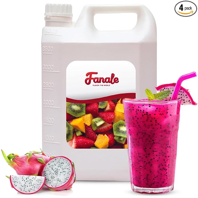 Fanale Premium Flavoring Concentrated Syrup for Bubble Tea 11 lb | Red Dragon Fruit Flavor Syrup | for Boba Tea, Smoothies, Slushes, Desserts | 11lb | Pack of 4 | SRP361-CS