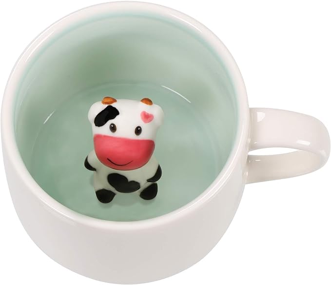 Baby Cow Ceramic Cup Hidden 3D Animal Inside Mug,12 oz Cute Cartoon Handmade Figurine Mugs,Christmas Birthday Surprise for Friends Family or Kids (Baby Cow)