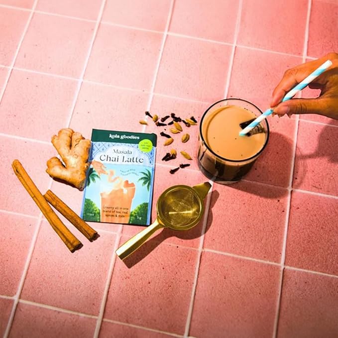 Kola Goodies Masala Chai Lazy Girl Tea Latte Powder – Indian Chai Mix with Ceylon Black Tea, Cardamom, Ginger, Cinnamon – Instant Spiced Chai Drink – Milk Tea Latte – 10 Servings