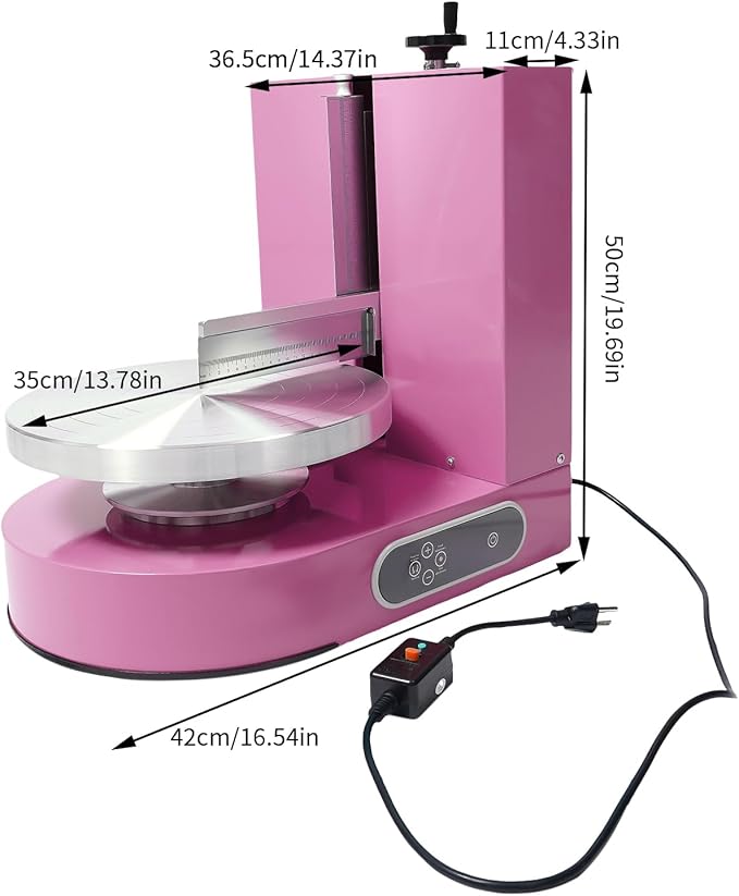 Cake Decorating Machine, 200W Electric Cake Cream Spreading Coating Machine with Adjustable Scraper, Turntable Cake Frosting Smoother, for 4-12in Cake, 60-320RPM (Pink)