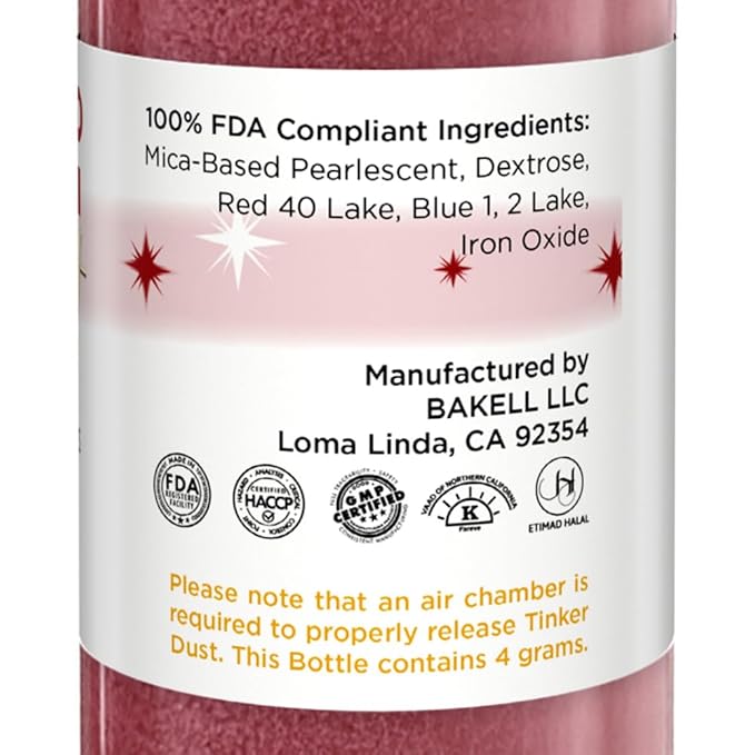 Bakell - Christmas Red Tinker Dust (4g, 1x Mini Spray Pump) Edible Glitter for Food, Desserts, and Beverages!