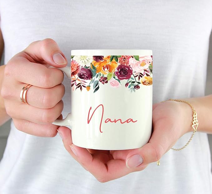 Andaz Press 11oz. Mother's Day Ceramic Coffee Tea Mug Gift, Fall Autumn Burgundy Orange Peach Flowers Roses Florals, Nana, 1-Pack