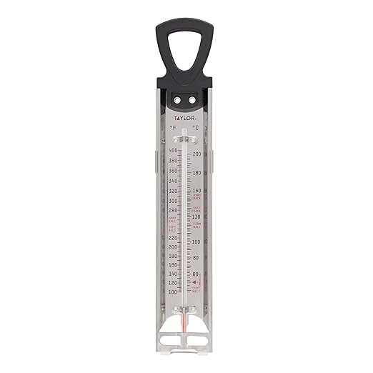 Taylor Programmable Digital Candy and Deep Fry Thermometer with Green Light Alert Display & Stainless Steel Candy Deep Fry Food Cooking Kitchen Analog Thermometer, 12 Inches